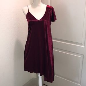 Asymmetrical Velvet One Shoulder Dress